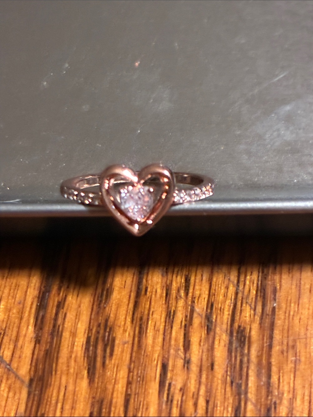 Rose-Tone Heart Ring with Pave Stones